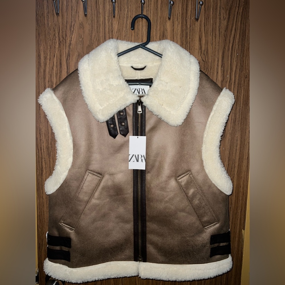 Brand New Zara Brown & White Sherpa Vest - Tags Attached!